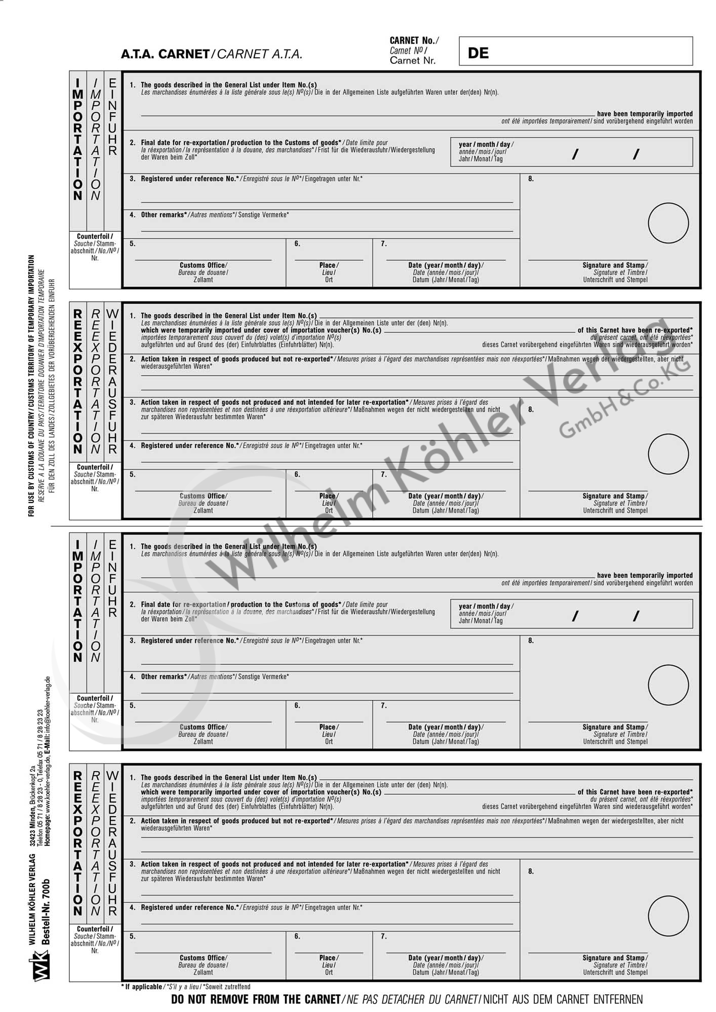 700b  Stammabschnitt Einfuhr/Wiederausfuhr-Import/Reexport                      