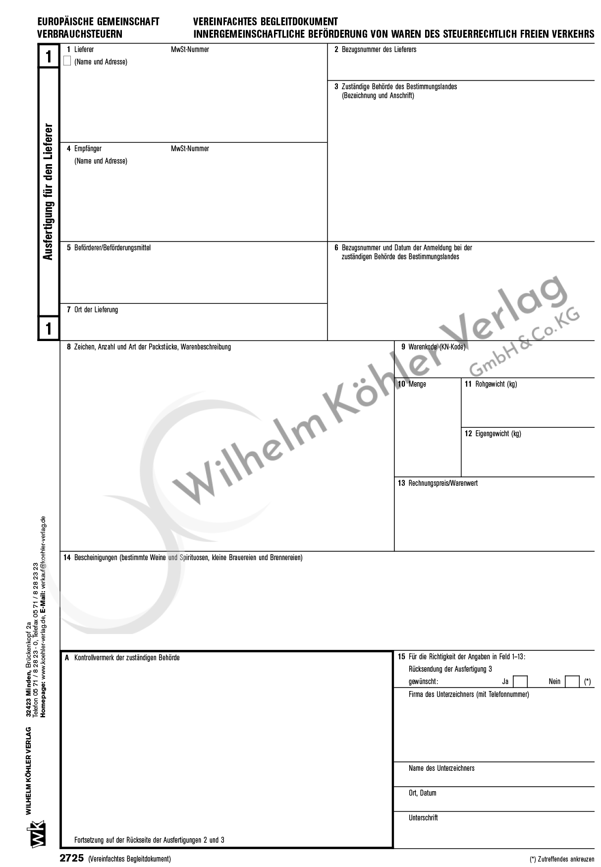 2725 Vereinfachtes Begleitdokument                                              