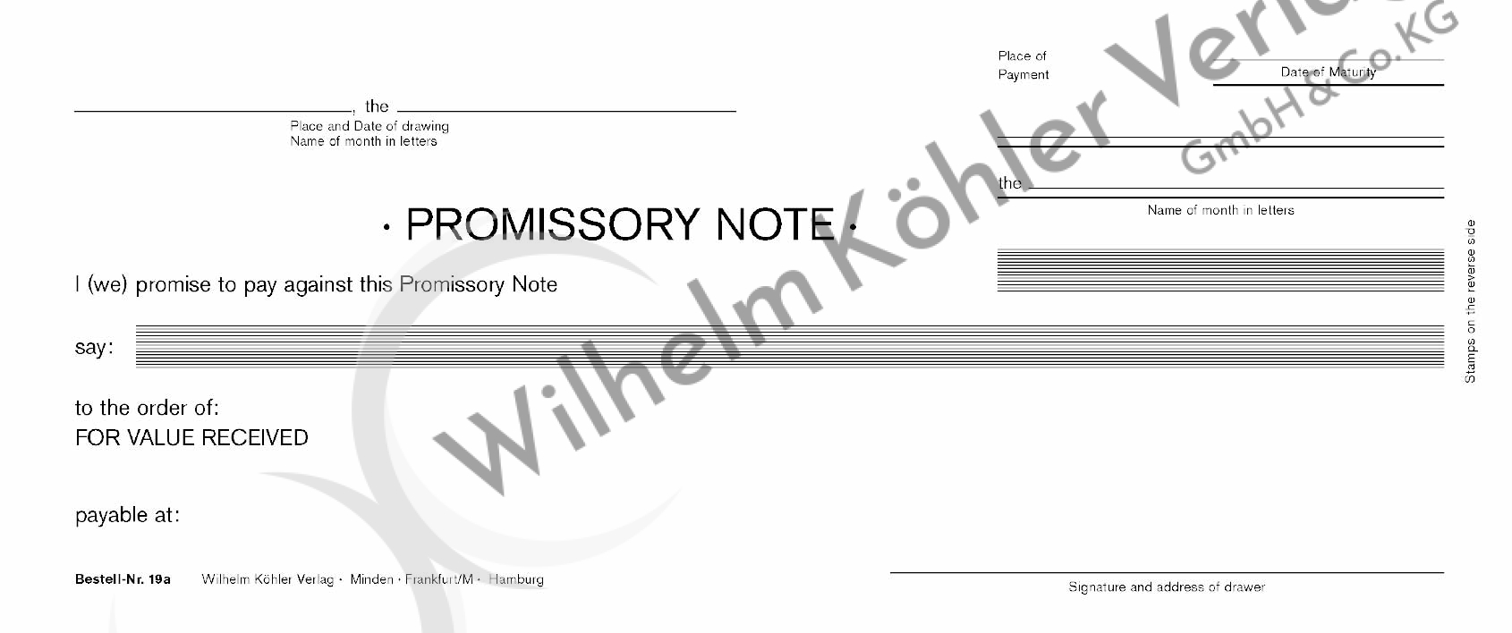 19a Promissory Note Sola-Wechsel                                                