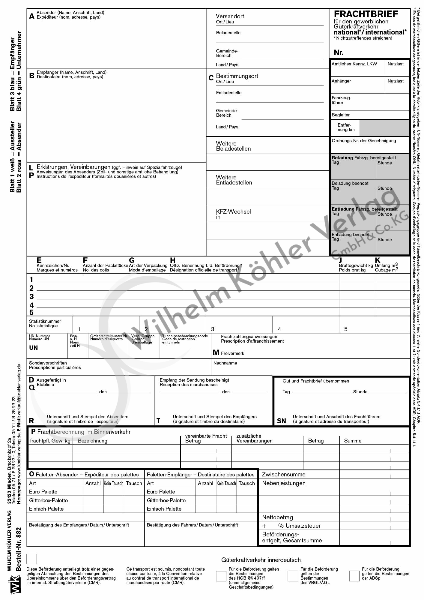 882 Kombi GKV/CMR-Frachtbrief                                                   