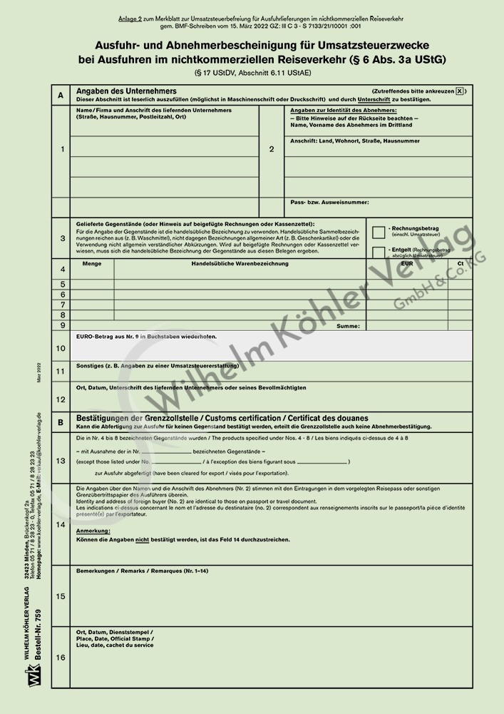 759 Ausfuhr- und Abnehmerbescheinigung                                          