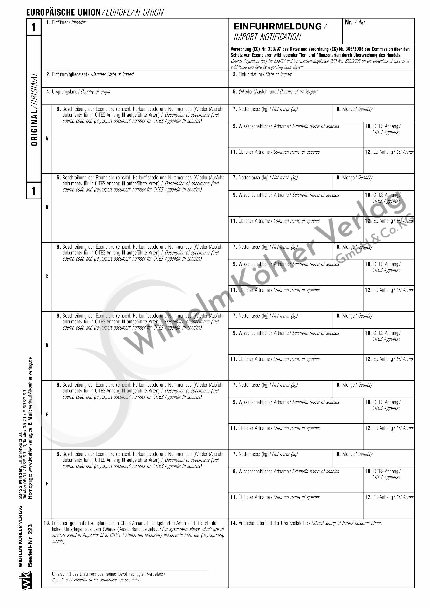 223 CITES-Einfuhrmeldung                                                        