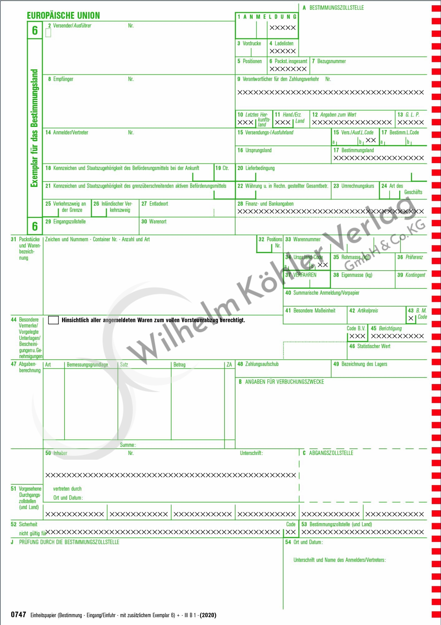 0747 Bestimmung - Eingang /Einfuhr                                              