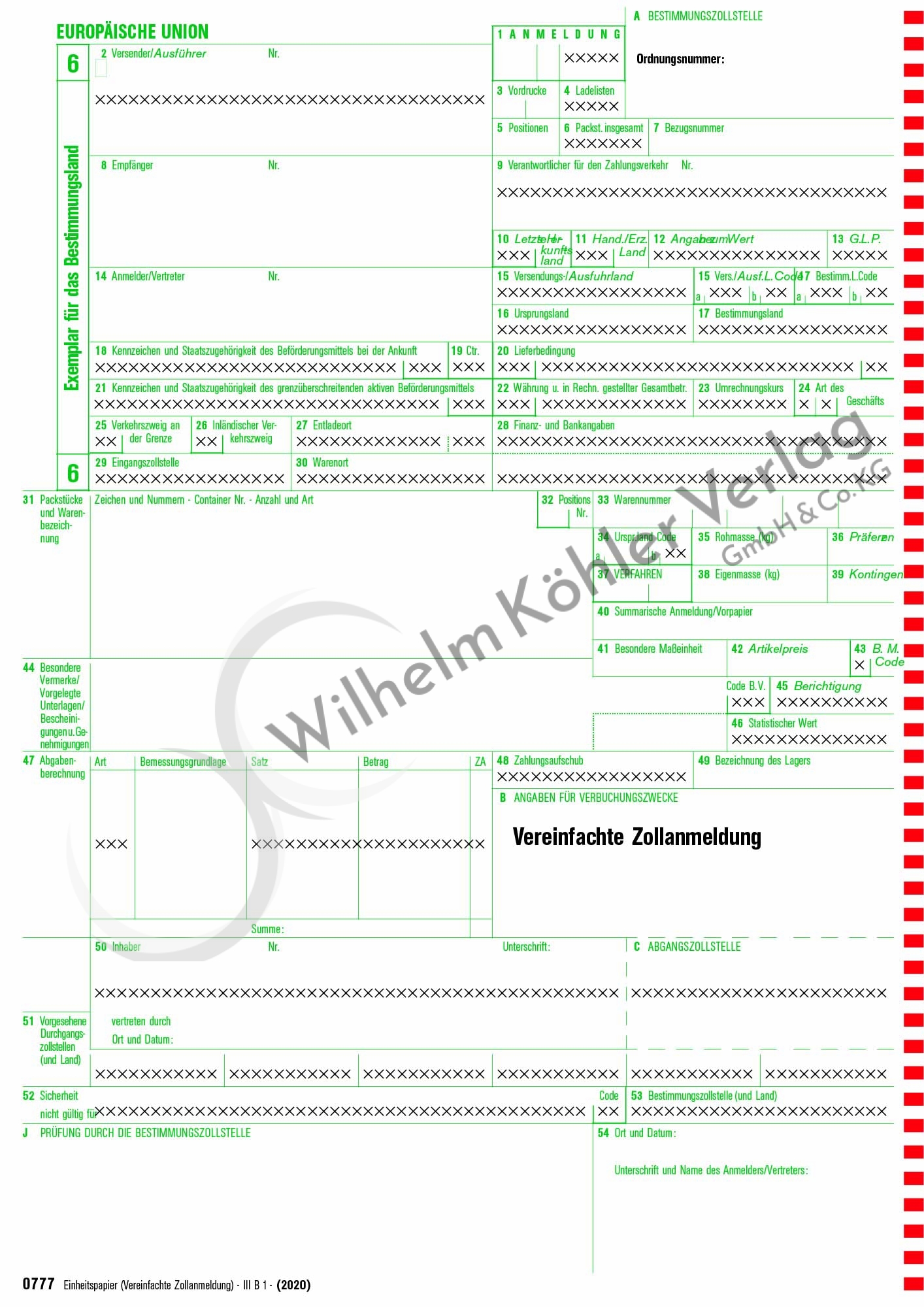 0777 Vereinfachte Zollanmeldung                                                 