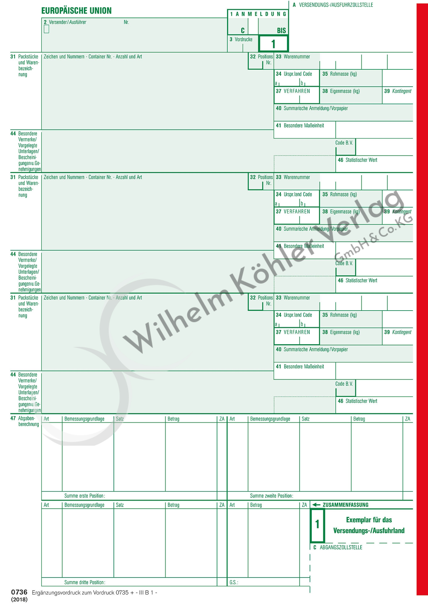 0736 Ergänzungsblatt zu 0735                                                    