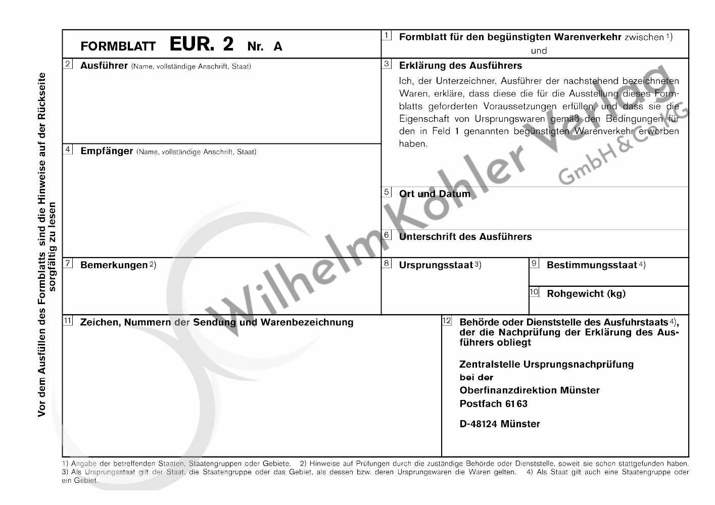 819 EUR 2 Warenverkehrsbescheinigung                                            