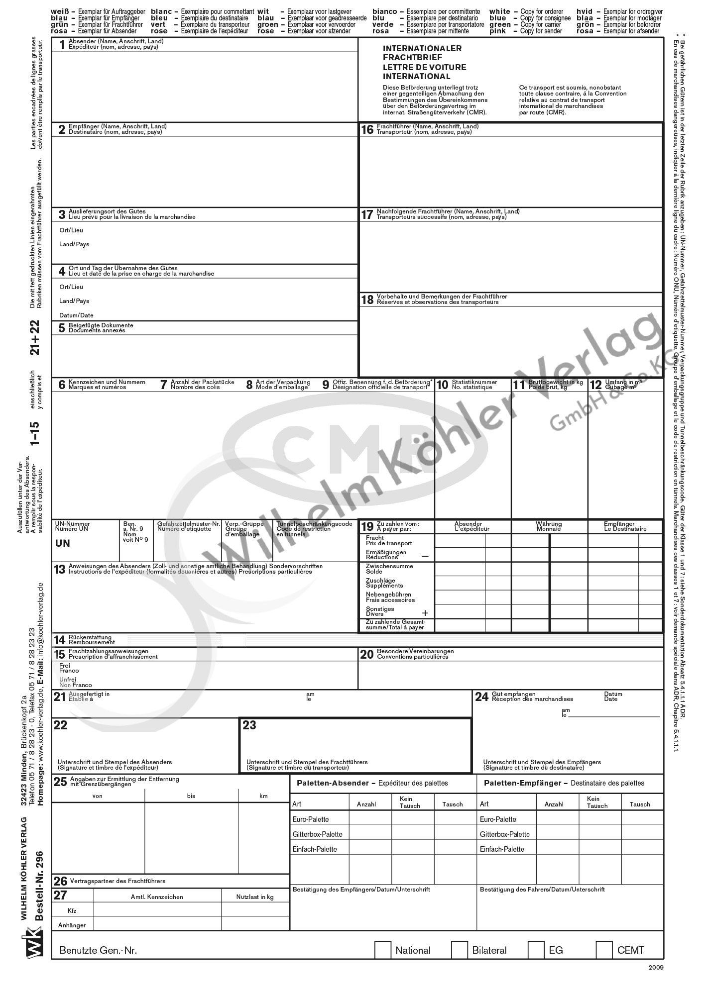 296 CMR-Frachtbrief                                                             