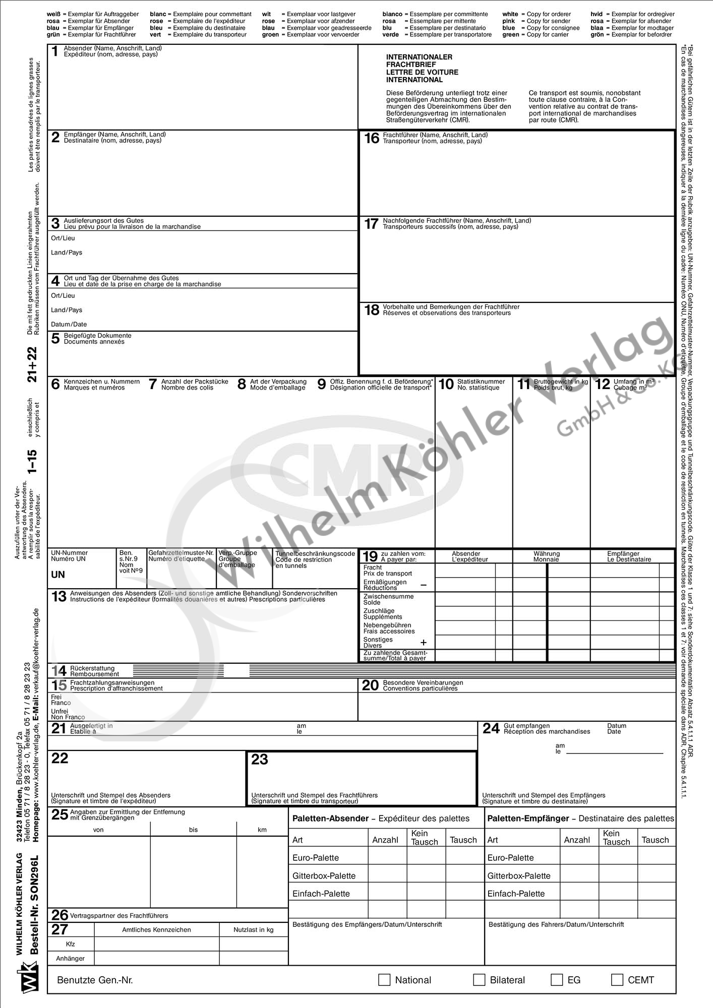 SON-CMR-Frachtbrief (ehem.Art.: 10038/10514/10515)                              