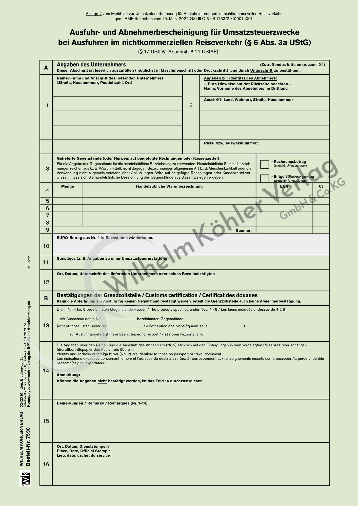 7590 Ausfuhr- und Abnehmerbescheinigung                                         